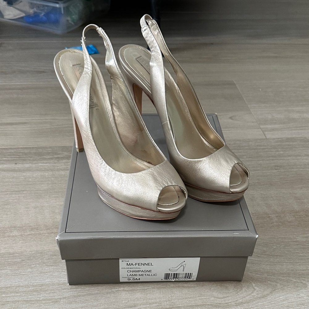 BCBGMaxAzria Metallic Slingback Heels